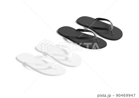 Blank black and white beach slippers mock up, side view Blank black and white beach slippers mock up, side view 90469947
