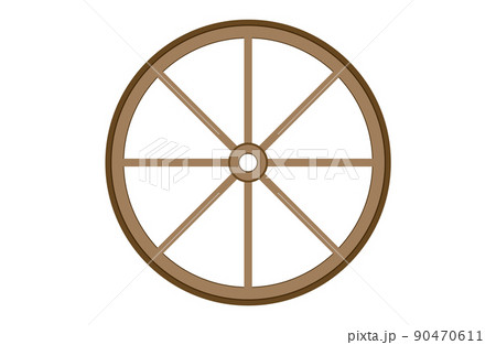 Wheel with spokes. Round brown cart and car element 90470611
