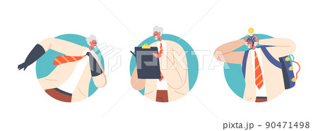 Crazy Professor Avatars, Nuts Doctor Isolated Icons. Loony Character Wear Lab Coat and Rubber Gloves Conduct Experiment Crazy Professor Avatars, Nuts Doctor Isolated Icons. Loony Character Wear Lab Coat and Rubber Gloves Conduct Experiment 90471498