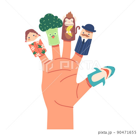 Finger Puppets Broccoli, Monkey, Shark, Girl and Gentleman. Baby Theatre Show, Fairy Tale Story Hand Toys Characters 90471655
