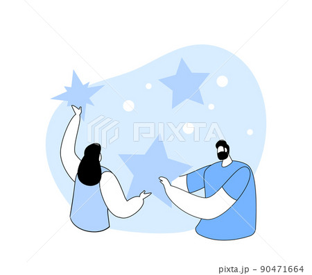 Male and Female Characters Put Stars on Night Sky. Cosmos Exploration, Scientific Investigation, Astronomy Studying Male and Female Characters Put Stars on Night Sky. Cosmos Exploration, Scientific Investigation, Astronomy Studying 90471664