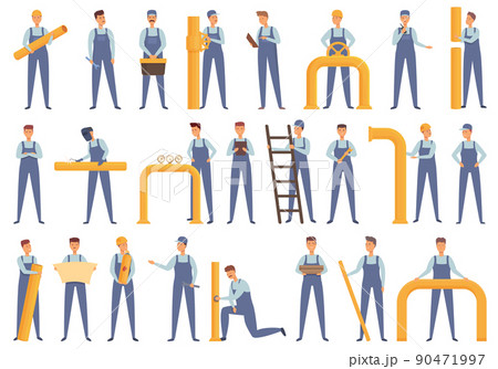 Gasman icons set cartoon vector. Facility technician. Maintenance worker 90471997