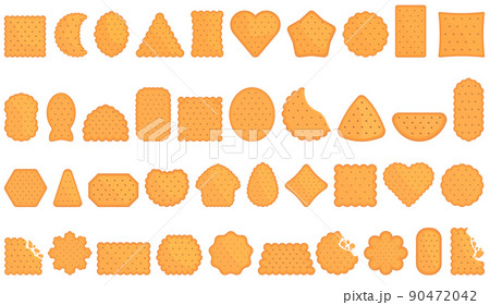 Crackers icons set cartoon vector. Round cookie. Snack food 90472042
