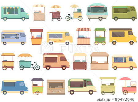 Street food festival icons set cartoon vector. Summer eat. Kiosk market 90472046