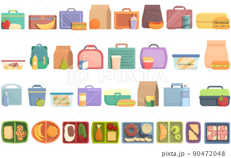 Kids lunch box icons set cartoon vector. Snack kid. Breakfast sandwich 90472048