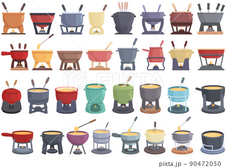 Fondue icons set cartoon vector. Cheese cow. Melted cook 90472050