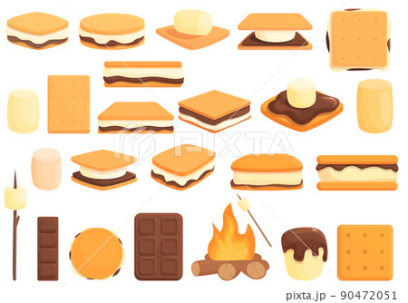 Smore icons set cartoon vector. American bakery. Camp chocolate 90472051