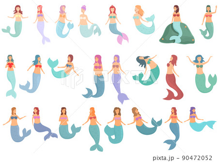 Mermaid icons set cartoon vector. Cute girl. Fairy water character 90472052
