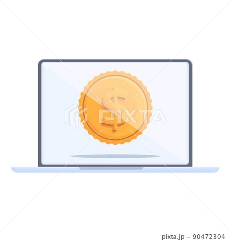 Laptop money icon cartoon vector. Blog funnel. Streaming strategy 90472304