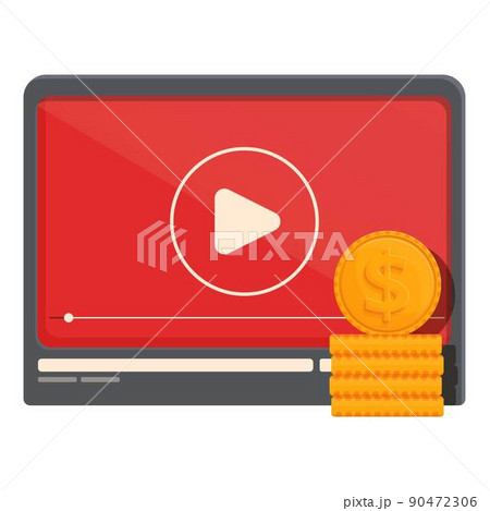 Video player cash icon cartoon vector. Money blog. Profit check Video player cash icon cartoon vector. Money blog. Profit check 90472306