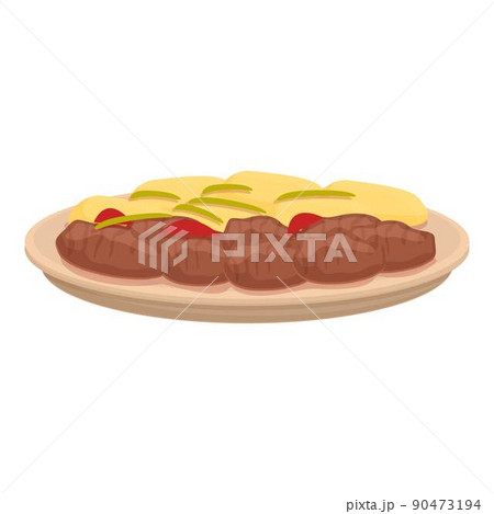 Meat caribbean food icon cartoon vector. Cuban plate. Dish round Meat caribbean food icon cartoon vector. Cuban plate. Dish round 90473194