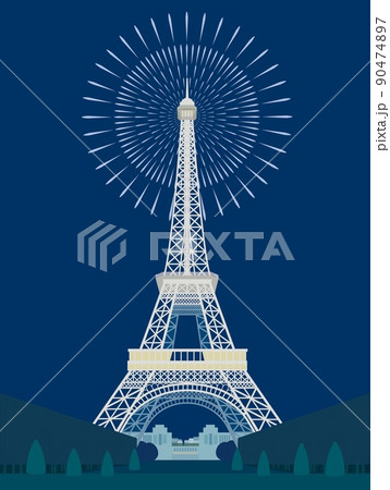 エッフェル塔　tour　eiffel　打ち上げ花火　パリ 90474897