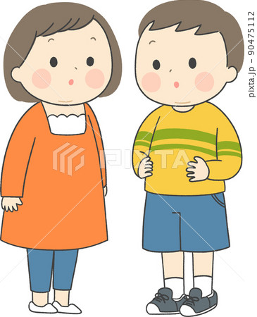 肥満体型の子供男女全身のイラスト素材