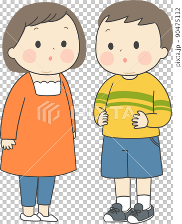 肥満体型の子供男女全身のイラスト素材