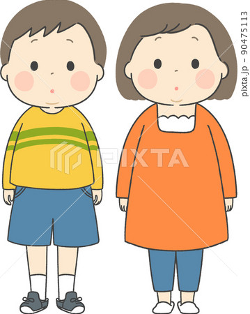 肥満体型の子供男女正面のイラスト素材