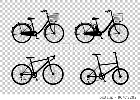 シンプルな自転車のシルエットのイラストセット シンプルな自転車のシルエットのイラストセット 90475292