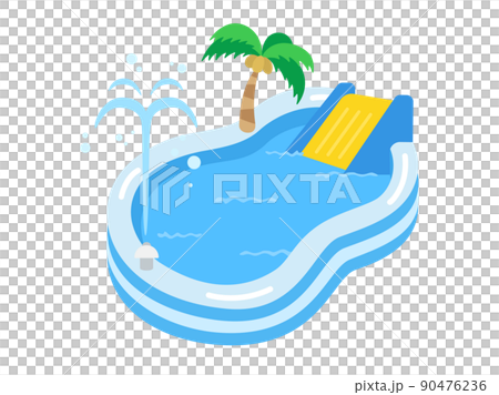 Illustration of a vinyl pool with a slide for children for home use 90476236