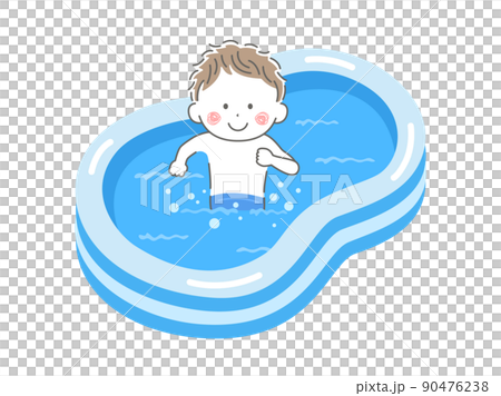 Illustration of a boy in a swimsuit playing in a home vinyl pool 90476238