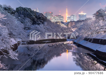 《東京都》積雪の東京・雪景色の千鳥ヶ淵 90477686