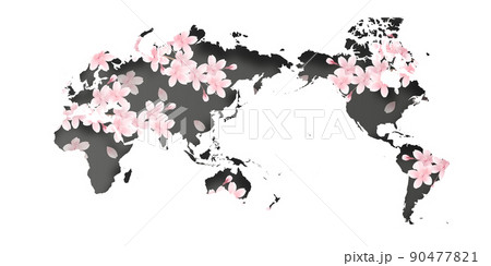 桜　春　世界　地図 90477821