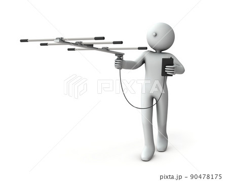 盗聴器の有無を調べる人物。フォックスハンティング。大きな受信アンテナと電子機器。 90478175