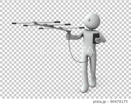 盗聴器の有無を調べる人物。フォックスハンティング。大きな受信アンテナと電子機器。 90478175