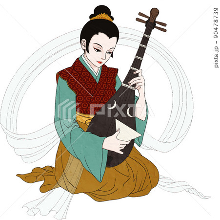 琵琶を弾く弁財天の素材イラスト 90478739