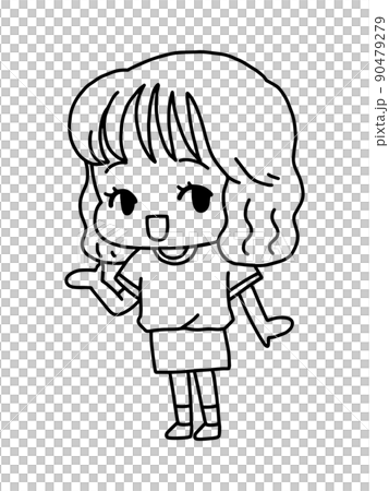 案内する女の子／線画 90479279