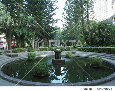 台湾・北投公園にある噴水と南洋杉の植栽 台湾・北投公園にある噴水と南洋杉の植栽 90479654