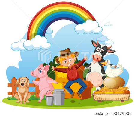 Isolated farm scene with cartoon character Isolated farm scene with cartoon character 90479906
