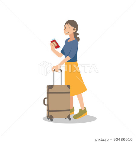 スーツケースを持って旅行へ行く日本人女性 90480610
