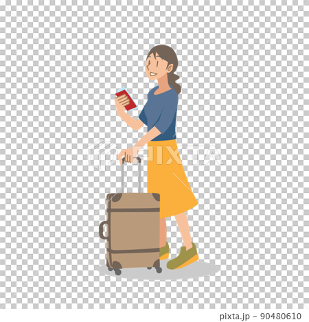 スーツケースを持って旅行へ行く日本人女性 90480610