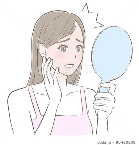 手鏡を見て日焼けにショックを受ける女性 手鏡を見て日焼けにショックを受ける女性 90480809