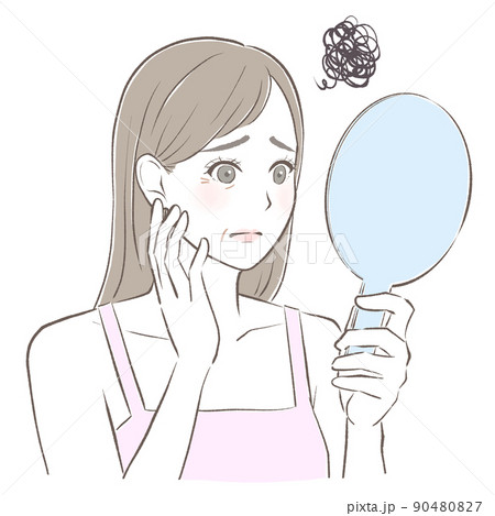 手鏡を見てシワに悩む女性 90480827