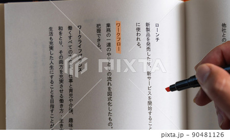 会社で働くサラリーマン 社会人の職場 専門・ビジネス用語（ワークフロー）オレンジ 90481126