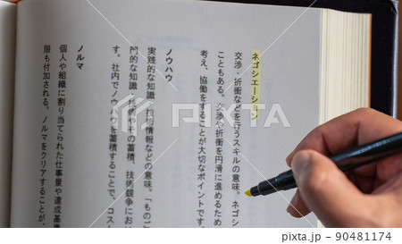 会社で働くサラリーマン 社会人の職場 専門・ビジネス用語（ネゴシエーション）黄色 90481174
