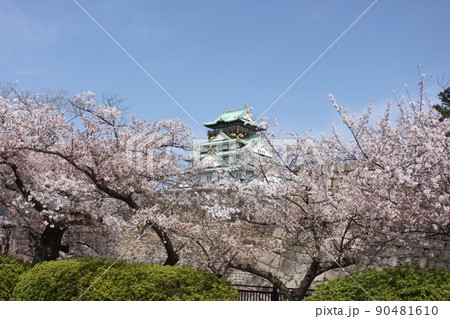 大阪城公園と桜風景 90481610