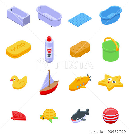 Bath toys icons set, isometric style Bath toys icons set, isometric style 90482709