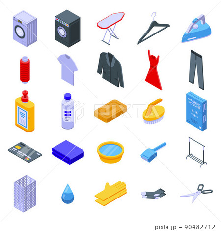 Dry cleaning icons set, isometric style 90482712