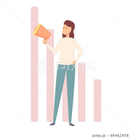 Woman use megaphone benchmark icon cartoon vector. Cost unit. Quality time Woman use megaphone benchmark icon cartoon vector. Cost unit. Quality time 90482958