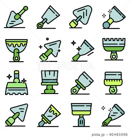 Putty knife icons set, outline style Putty knife icons set, outline style 90483096