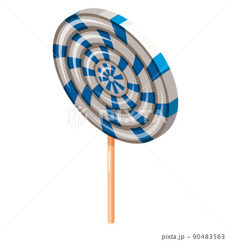 Lollipop Swirl Candy Spiral Isometric. Sweet spiral striped caramel, on stick, vector cartoon style 90483563