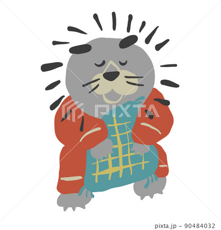 寝ようとするパジャマを着たライオンのイラスト素材 90484032