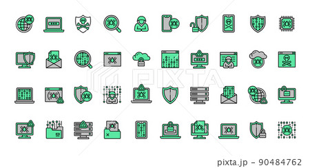 Cyber attack icons set outline vector. Virus bug. Computer cyber 90484762