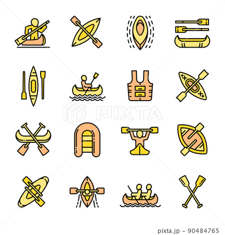 Canoeing icons set outline vector. Canoe paddle. Kayak rafting 90484765
