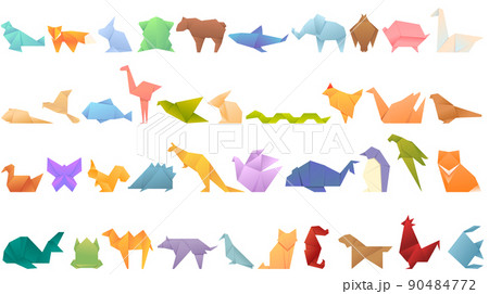 Origami animals icons set cartoon vector. Paper fish. Polygon geometric 90484772