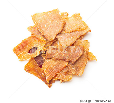 Turkey jerky meat. Dried sliced meat isolated on white background. 90485238