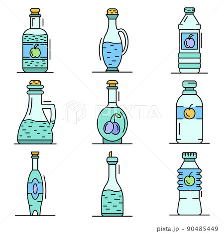 Vinegar icon set, outline style Vinegar icon set, outline style 90485449