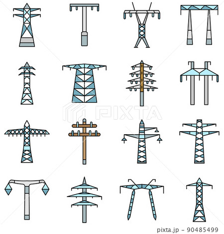 Electrical tower icon set, outline style 90485499