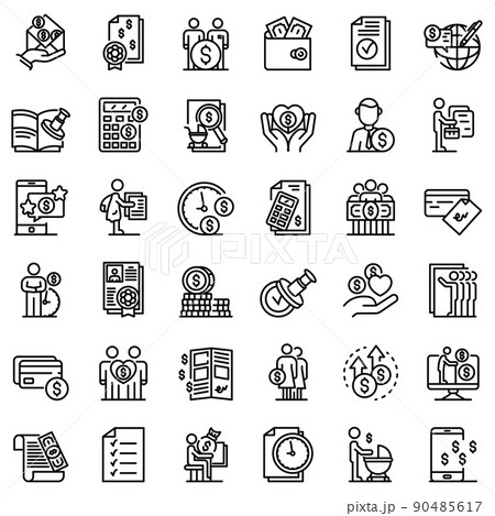 Allowance icons set, outline style 90485617